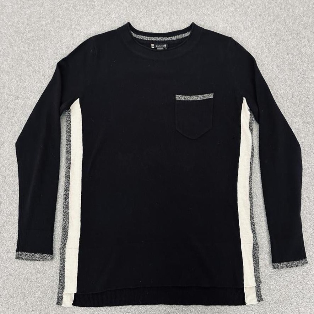Smartwool Sweater Womens‎ Small Black Tunic Pocket Contrast Knit Long Sleeve